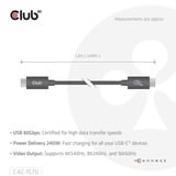 Club 3D Gecertificeerde USB-C kabel Zwart, 1,2 meter, 8K, 240 W