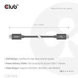 Club 3D USB-C 80Gbps Certified 240W 8k 240Hz kabel Zwart, 1.2m