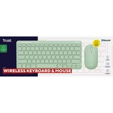 Trust Lyra Multi-Device Wireless Keyboard & Mouse, desktopset Groen, US lay-out, Scissor switches, 800 - 1.600 dpi, 2,4 GHz USB, Bluetooth, 65%