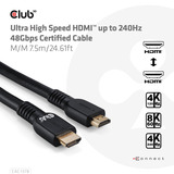 Club 3D Ultra High Speed HDMI 2.1 gecertificeerde kabel male-male Zwart, 7,5 meter, 4K 240Hz, 8K 60Hz, 48Gbps