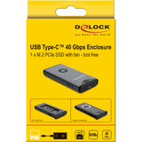DeLOCK Externe M.2 NVMe SSD behuizing USB-C 40 Gbps met RGB externe behuizing Grijs/zwart, met ventilator