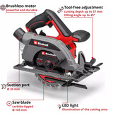 EINHELL Professional Accu Handcirkelzaag TP-CS 18/165 Li BL - Solo Rood/zwart, Power X-Change, Accu en oplader niet inbegrepen