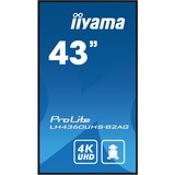 iiyama ProLite LH4360UHS-B2AG 42.5" 4K Ultra HD Public Display Zwart, 4K UHD, HDMI, LAN, Audio, USB, WLAN, Android