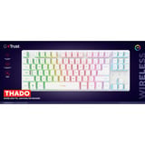Trust GXT 831W Thado Draadloos TKL RGB gaming toetsenbord Wit, US lay-out (QWERTY), 80% (TKL), 2,4GHz