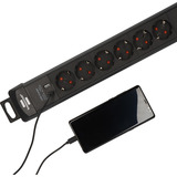 Brennenstuhl Premium-Line stekkerdoos 6-voudig met USB C PD 30W en USB A 18W Zwart, 6x stekker, 1x USB-C, 1x USB-A, 1x USB-A, 1x USB-C