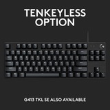 Logitech G413 SE Full-Size Mechanical Gaming Keyboard Zwart, US lay-out, GL Tactile