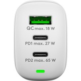 goobay USB-C PD GaN Multiport snellader (65 W) Wit, 2x USB-C, 1x USB-A, Power Delivery, QuickCharge