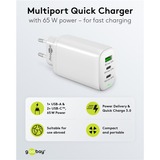 goobay USB-C PD GaN Multiport snellader (65 W) Wit, 2x USB-C, 1x USB-A, Power Delivery, QuickCharge