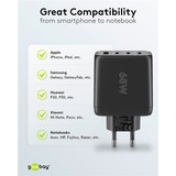 goobay USB-C PD GaN multipoort snellader (68 W) Zwart, 3x USB-C, 1x USB-A, Power Delivery, QuickCharge