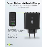 goobay USB-C PD GaN multipoort snellader (68 W) Zwart, 3x USB-C, 1x USB-A, Power Delivery, QuickCharge