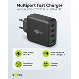 goobay USB-C PD GaN multipoort snellader (68 W) Zwart, 3x USB-C, 1x USB-A, Power Delivery, QuickCharge