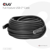 Club 3D Full-Feature USB-C kabel, 15m Zwart, 8K60Hz 10Gbps 60W
