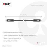 Club 3D Full-Feature USB-C kabel, 15m Zwart, 8K60Hz 10Gbps 60W
