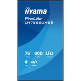 iiyama ProLite LH7566UHSB-B1AG 75" 4K Ultra HD Public Display Zwart, HDMI, USB-C, LAN, WiFi, Audio, Android