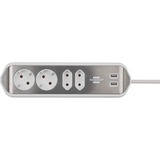 Brennenstuhl Estilo Hoekstekkerdoos 4-voudig stekkerdoos Wit/roestvrij staal, 2x USB