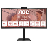 AOC CU34E4CW 34" Curved UltraWide monitor Zwart, HDMI, DisplayPort, Audio, LAN, USB-C, Webcam