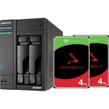 Asustor Lockerstor 2 incl. 2x Seagate IronWolf 4 TB harde schijf nas Zwart, 2x LAN, HDMI, USB