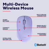Trust Yvi+ Draadloze Muis Compact Paars, 800-1600 Dpi, 2.4GHz, Bluetooth, Stille Knoppen 