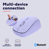 Trust Yvi+ Draadloze Muis Compact Paars, 800-1600 Dpi, 2.4GHz, Bluetooth, Stille Knoppen 