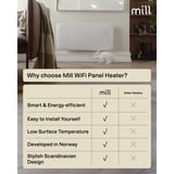 Mill Steel WiFi paneelverwarming PA1500WIFI4A, 1500 Watt convector Wit, wifi 2,4 GHz (wifi 6), Bluetooth 5.2, Zigbee 3.0 + App