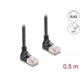 DeLOCK RJ45 Network Cable Cat.6A S/FTP Slim 90° upwards / upwards angled 0.5 m kabel Zwart