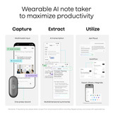 Plaud NotePin S dicteerapparaat Zilver, 64 GB, Bluetooth 5.2 / BLE (Bluetooth Low Energy) / Wi-Fi