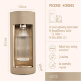 Mysoda Glassy Latte bruiswatertoestel Beige, Excl. CO2-gascilinder - met glazen en PET fles