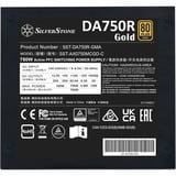 SilverStone DA750R Gold, 750 Watt voeding  Zwart, 1x 12-Pin ATX3.0, 4x PCIe, Kabel-Management