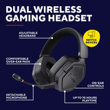 Trust GXT 493 Carus Draadloze headset over-ear gaming headset Zwart, 2.4GHz, Bluetooth, Audio (3.5mm)