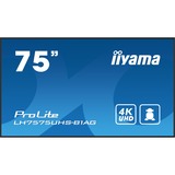 iiyama ProLite LH7575UHS-B1AG 75" 4K Ultra HD Public Display Zwart, HDMI, DisplayPort, LAN, WiFi, USB, Audio, Android