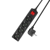 ACT Connectivity Stekkerdoos met lichtgevende schakelaar, 4 sockets, 2 m, zwart Zwart
