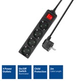 ACT Connectivity Stekkerdoos met lichtgevende schakelaar, 4 sockets, 2 m, zwart Zwart