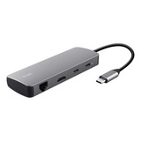 Trust Dalyx 8-in-1-USB-C Adapter usb-hub Grijs, HDMI | Ethernet | 2x USB-A | 2x USB-C