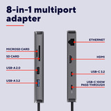 Trust Dalyx 8-in-1-USB-C Adapter usb-hub Grijs, HDMI | Ethernet | 2x USB-A | 2x USB-C