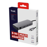 Trust Dalyx 8-in-1-USB-C Adapter usb-hub Grijs, HDMI | Ethernet | 2x USB-A | 2x USB-C