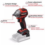 EINHELL Professional Accu Slagmoersleutel TP-CW 18/260-C Li BL-Solo Rood/zwart, Power X-Change, Accu en oplader niet inbegrepen