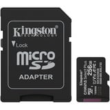 Kingston Canvas Select Plus 256 GB MicroSDXC geheugenkaart Zwart, UHS-I U1, Class 10, V10, Incl. SD Adapter
