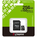 Kingston Canvas Select Plus 256 GB MicroSDXC geheugenkaart Zwart, UHS-I U1, Class 10, V10, Incl. SD Adapter