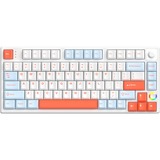 HelloGanss HS75T White Feather, toetsenbord Wit/lichtblauw, US lay-out, Cherry MX Brown, 75%, RGB leds, PBT Doubleshot keycaps, hot swap, 2,4 GHz / Bluetooth / USB-C