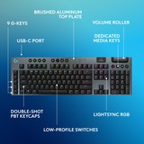 Logitech G915 X LIGHTSPEED Low-Profile Wireless Gaming Keyboard Zwart, US-International, GL Tactile, Double-Shot PBT, RGB, LIGHTSPEED draadloos / Bluetooth / USB-C