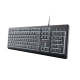 Trust Primo Verlicht Toetsenbord Bedraad  Zwart, US lay-out (QWERTY), 100%, Stille Toetsen | Morsbestendig