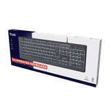 Trust Primo Verlicht Toetsenbord Bedraad  Zwart, US lay-out (QWERTY), 100%, Stille Toetsen | Morsbestendig