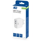 ACT Connectivity USB-C Lader 65W 2-port met Power Delivery PPS en GaNFast Wit
