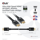 Club 3D Gecertificeerde Ultra High Speed HDMI 2.1 kabel Zwart, 2 meter, 8K