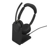 Jabra Evolve3 65 MS on-ear headset Zwart, Incl. oplaadstandaard, USB-A with Dongle, Bluetooth 5.3