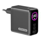 Sitecom 140W GaN Power Delivery Wall Charger with full color LED display Zwart
