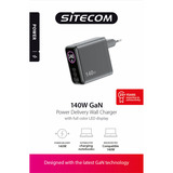 Sitecom 140W GaN Power Delivery Wall Charger with full color LED display oplader Zwart