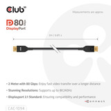 Club 3D DisplayPort 2.1 VESA DP80 Certified kabel 8K240Hz 2m Zwart