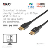 Club 3D DisplayPort 2.1 VESA DP80 Certified kabel 8K240Hz 2m Zwart