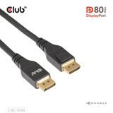 Club 3D Displayport 2.1 VESA DP80 gecertificeerde kabel male-male Zwart, 2 meter, 8K 240Hz, 10K 60Hz, 80Gbps